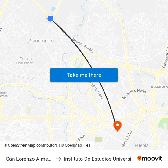 San Lorenzo Almecatla to Instituto De Estudios Universitarios map