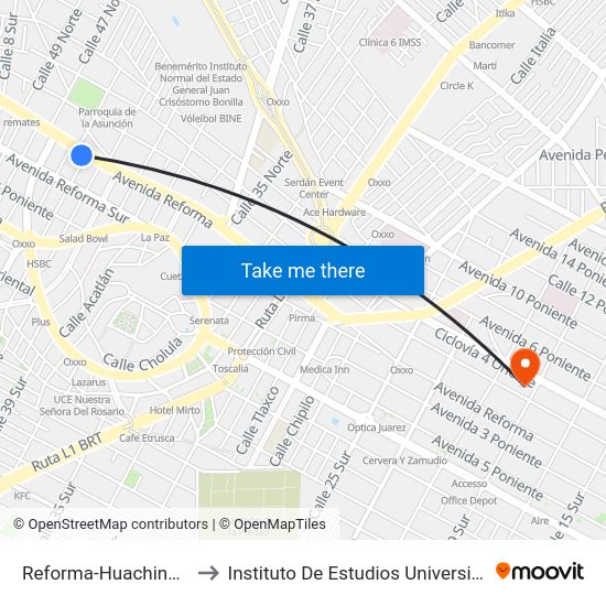 Reforma-Huachinango to Instituto De Estudios Universitarios map