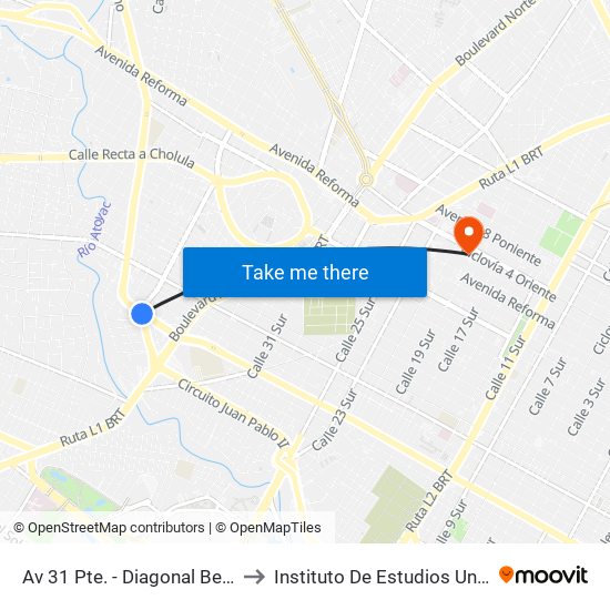 Av 31 Pte. - Diagonal Benito Juárez to Instituto De Estudios Universitarios map