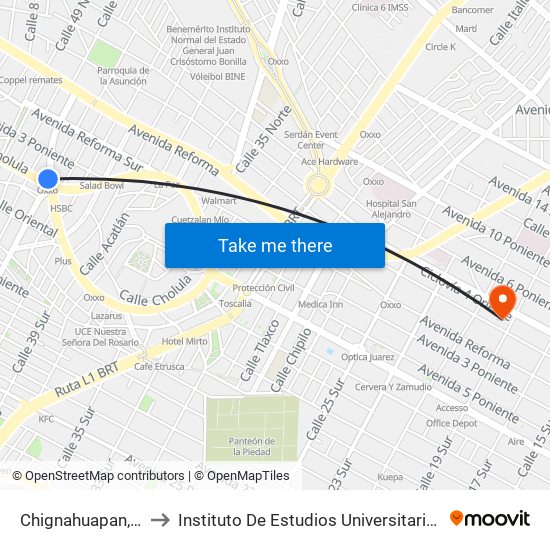 Chignahuapan, 2 to Instituto De Estudios Universitarios map