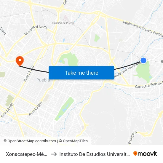 Xonacatepec-México to Instituto De Estudios Universitarios map