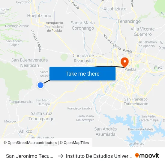 San Jeronimo Tecuanipan to Instituto De Estudios Universitarios map