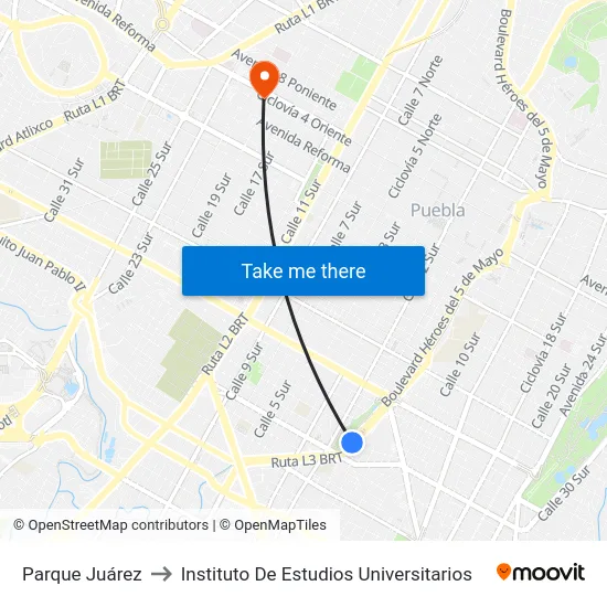 Parque Juárez to Instituto De Estudios Universitarios map
