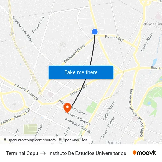 Terminal Capu to Instituto De Estudios Universitarios map