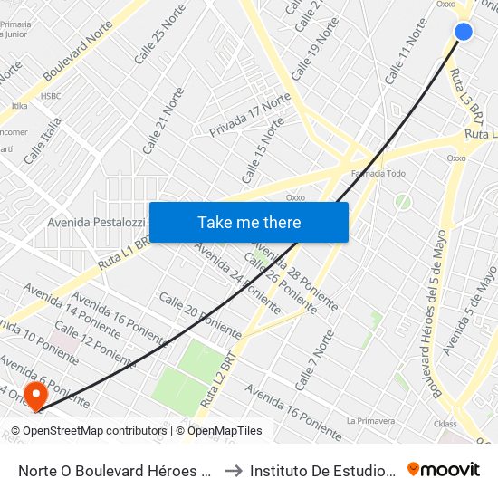 Norte O Boulevard Héroes Del 5 De Mayo, 5818 to Instituto De Estudios Universitarios map