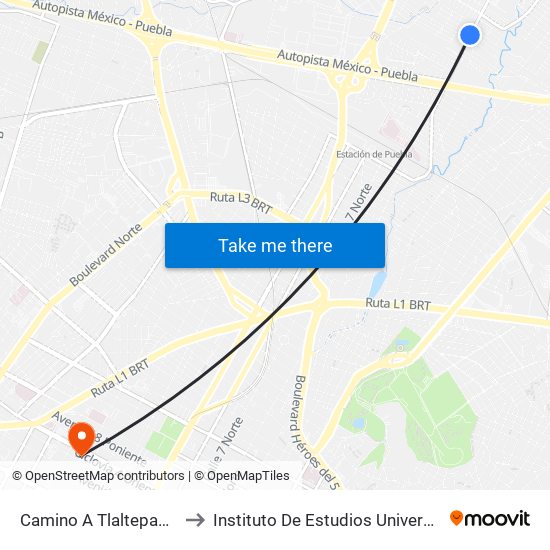 Camino A Tlaltepango, 1 to Instituto De Estudios Universitarios map