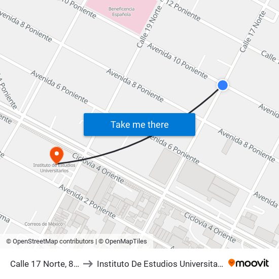 Calle 17 Norte, 807 to Instituto De Estudios Universitarios map