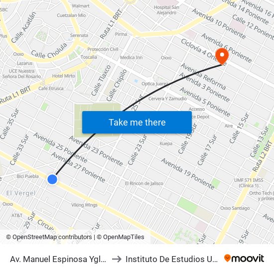 Av. Manuel Espinosa Yglesias-29 Sur to Instituto De Estudios Universitarios map