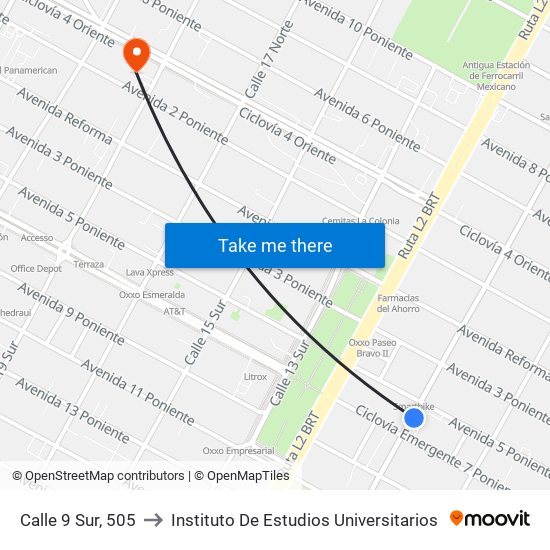 Calle 9 Sur, 505 to Instituto De Estudios Universitarios map