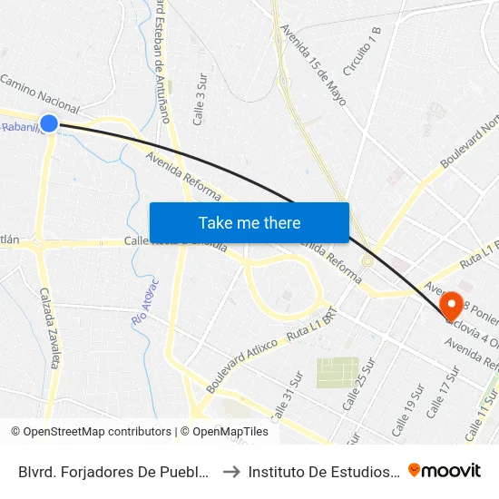 Blvrd. Forjadores De Puebla-Calzada Zavaleta to Instituto De Estudios Universitarios map