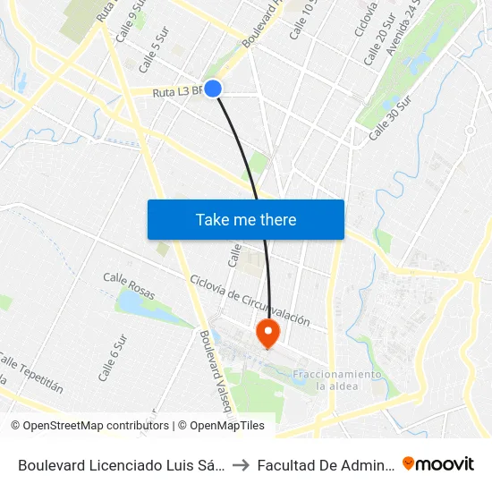 Boulevard Licenciado Luis Sánchez Pontón, 602_8 to Facultad De Administración Buap map