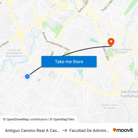 Antiguo Camino Real A Castillotla, 12912c_4 to Facultad De Administración Buap map