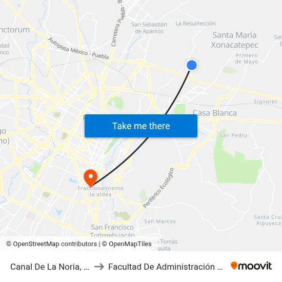 Canal De La Noria, 4_1 to Facultad De Administración Buap map