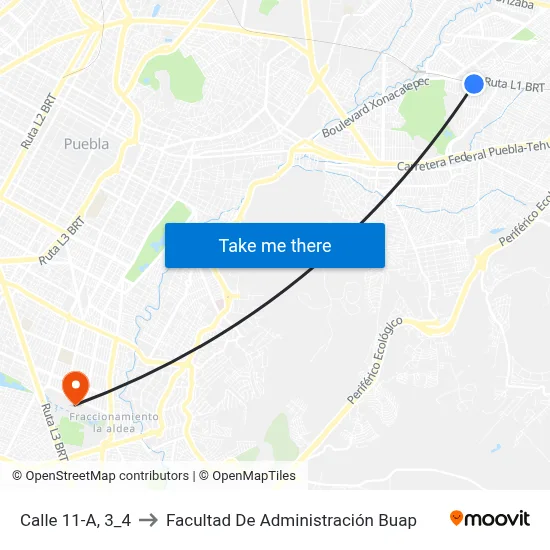 Calle 11-A, 3_4 to Facultad De Administración Buap map