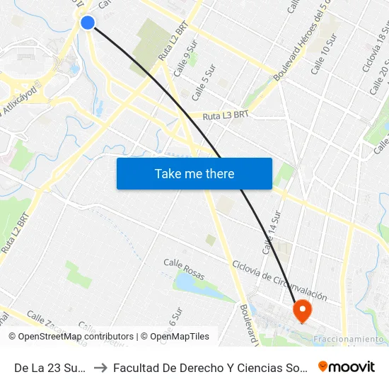 De La 23 Sur, G_3 to Facultad De Derecho Y Ciencias Sociales Buap map