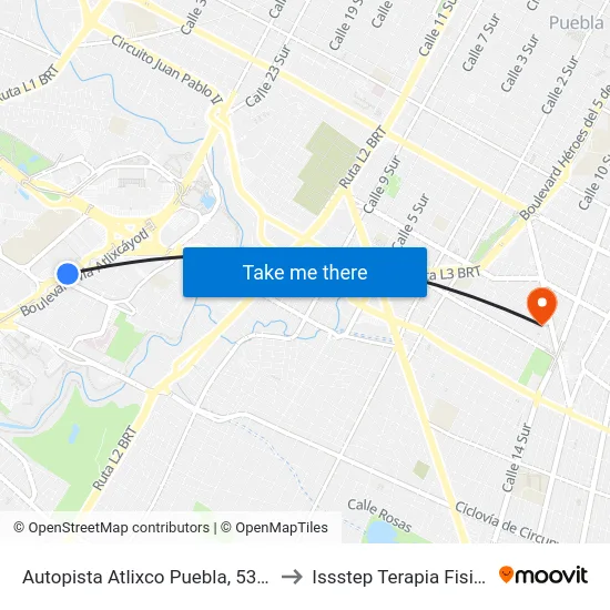 Autopista Atlixco Puebla, 5322 to Issstep Terapia Fisica map