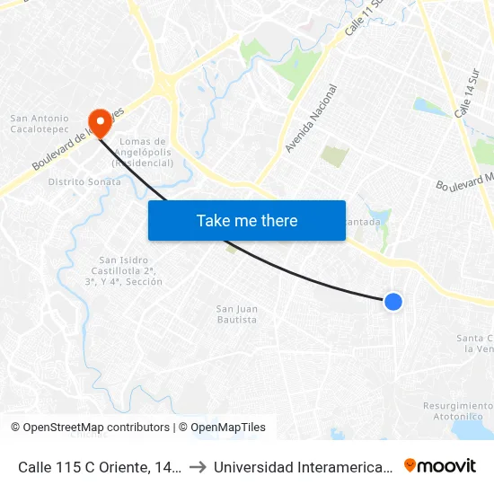 Calle 115 C Oriente, 1403_1 to Universidad Interamericana Ac map