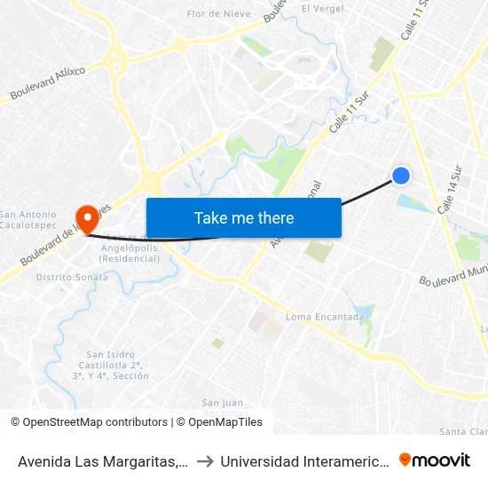 Avenida Las Margaritas, 202_1 to Universidad Interamericana Ac map
