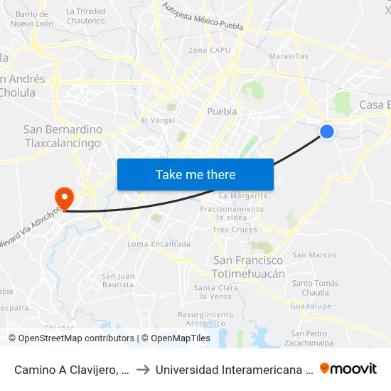 Camino A Clavijero, 21 to Universidad Interamericana Ac map