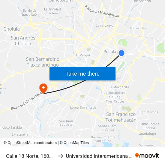 Calle 18 Norte, 1607_4 to Universidad Interamericana Ac map
