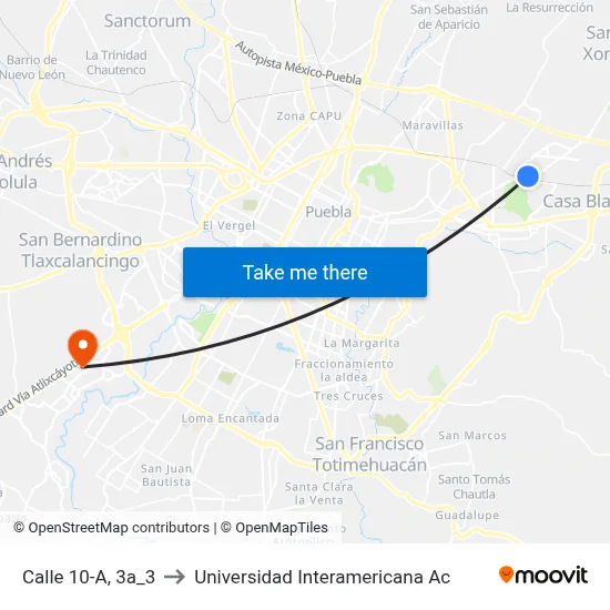 Calle 10-A, 3a_3 to Universidad Interamericana Ac map