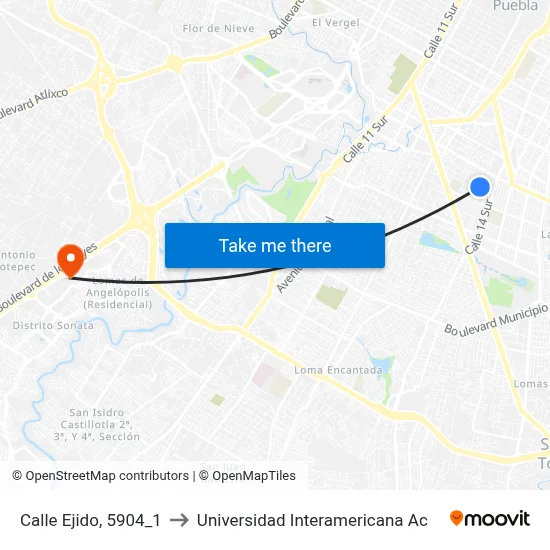 Calle Ejido, 5904_1 to Universidad Interamericana Ac map