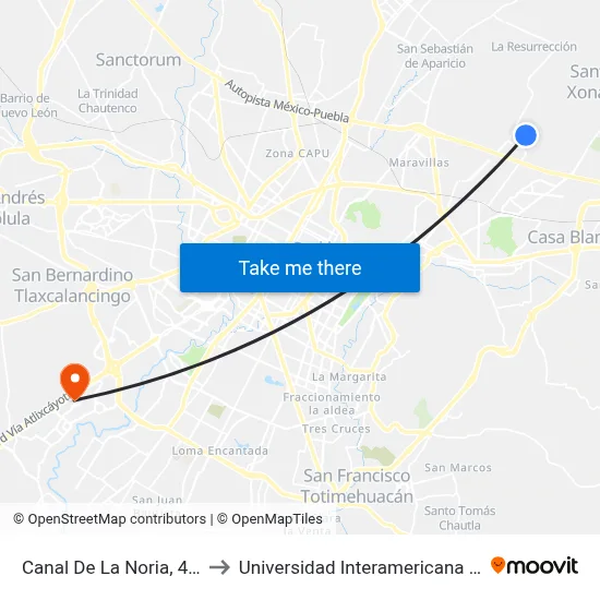 Canal De La Noria, 4_1 to Universidad Interamericana Ac map