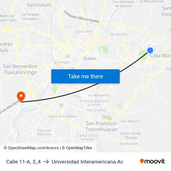Calle 11-A, 3_4 to Universidad Interamericana Ac map