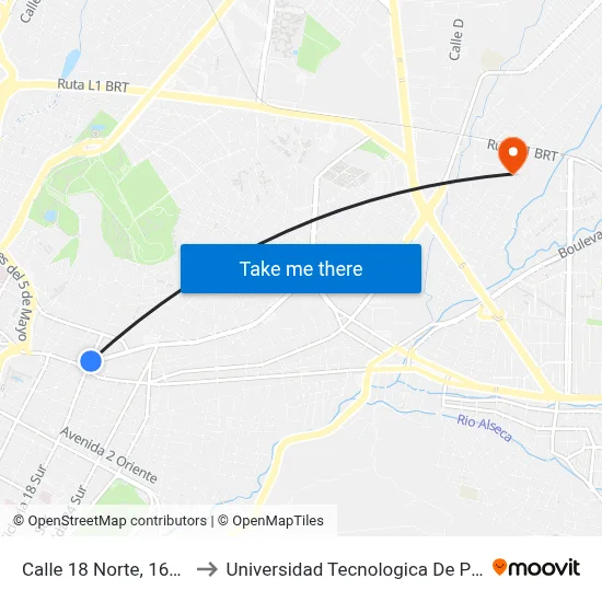 Calle 18 Norte, 1607_4 to Universidad Tecnologica De Puebla map