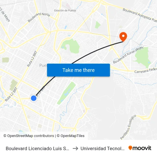 Boulevard Licenciado Luis Sánchez Pontón, 602_8 to Universidad Tecnologica De Puebla map