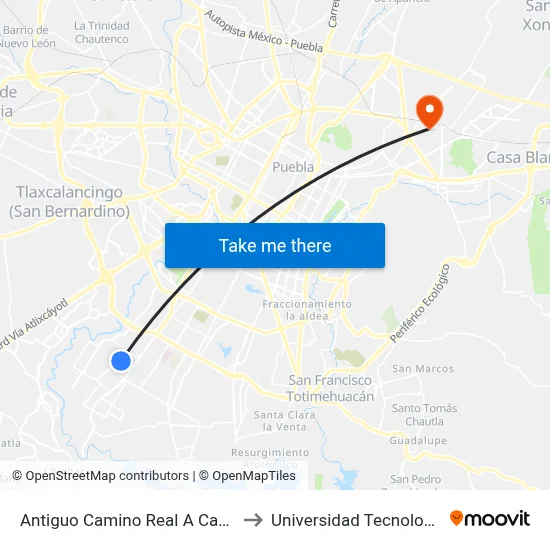 Antiguo Camino Real A Castillotla, 12912c_4 to Universidad Tecnologica De Puebla map