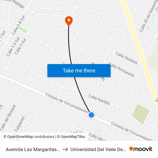 Avenida Las Margaritas, 202_1 to Universidad Del Valle De Puebla map
