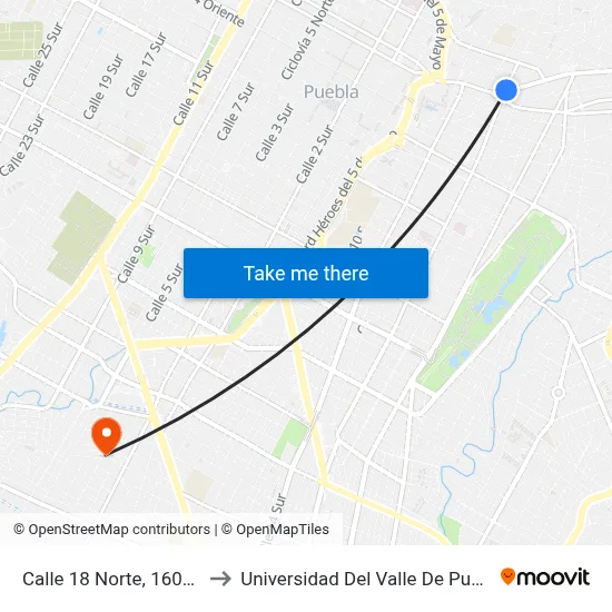 Calle 18 Norte, 1607_4 to Universidad Del Valle De Puebla map