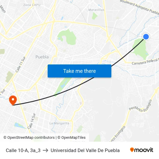 Calle 10-A, 3a_3 to Universidad Del Valle De Puebla map