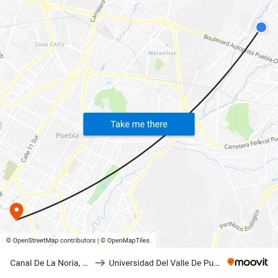 Canal De La Noria, 4_1 to Universidad Del Valle De Puebla map