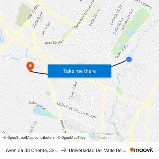 Avenida 33 Oriente, 3208_22 to Universidad Del Valle De Puebla map
