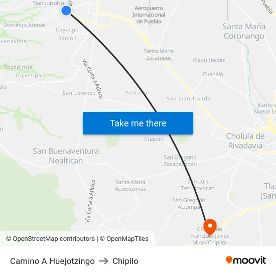 Camino A Huejotzingo to Chipilo map