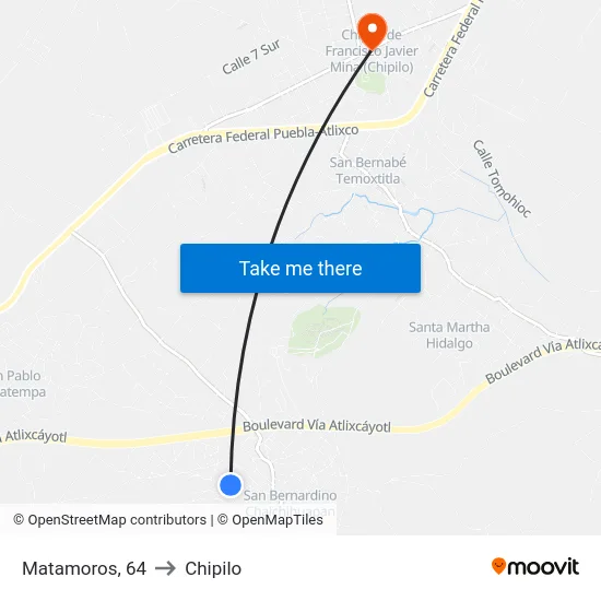 Matamoros, 64 to Chipilo map