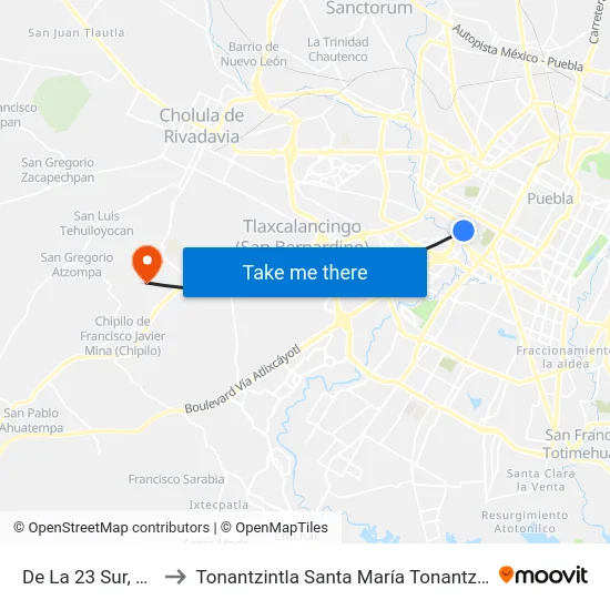 De La 23 Sur, G_3 to Tonantzintla Santa María Tonantzintla map