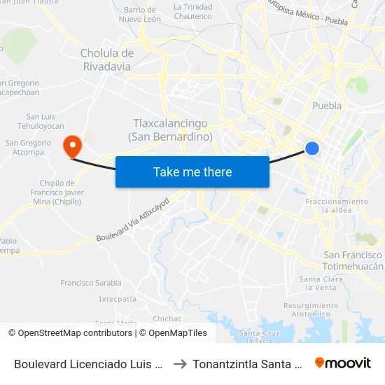 Boulevard Licenciado Luis Sánchez Pontón, 602_8 to Tonantzintla Santa María Tonantzintla map