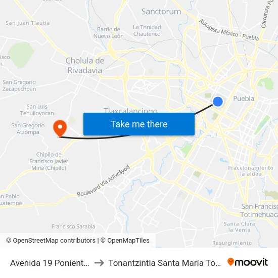 Avenida 19 Poniente, 1902 to Tonantzintla Santa María Tonantzintla map