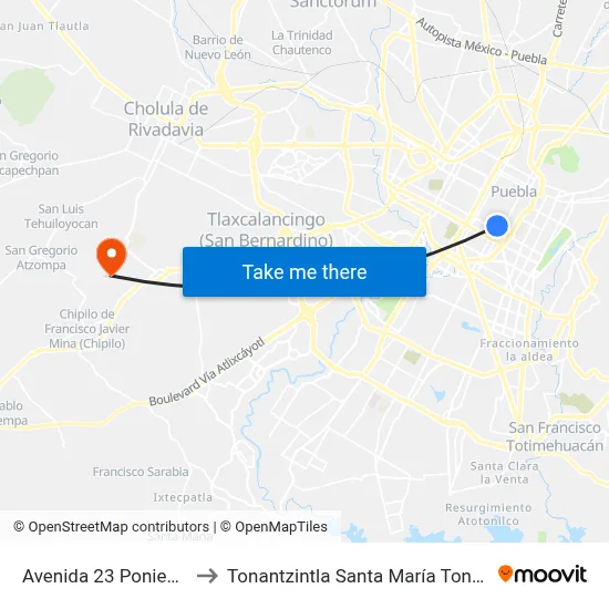 Avenida 23 Poniente, 21 to Tonantzintla Santa María Tonantzintla map
