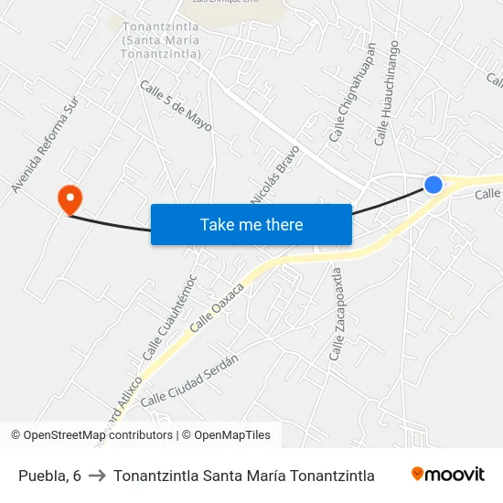 Puebla, 6 to Tonantzintla Santa María Tonantzintla map