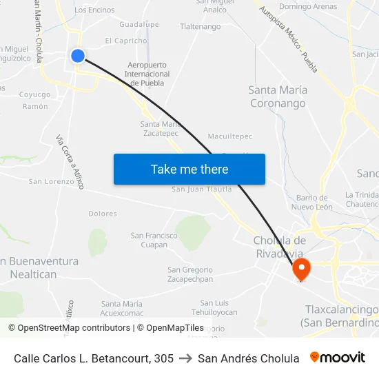 Calle Carlos L. Betancourt, 305 to San Andrés Cholula map