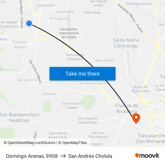 Domingo Arenas, 9908 to San Andrés Cholula map