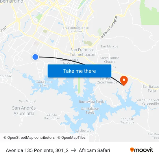 Avenida 135 Poniente, 301_2 to Áfricam Safari map