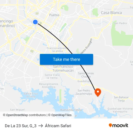 De La 23 Sur, G_3 to Áfricam Safari map