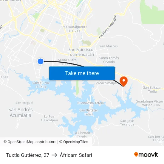 Tuxtla Gutiérrez, 27 to Áfricam Safari map