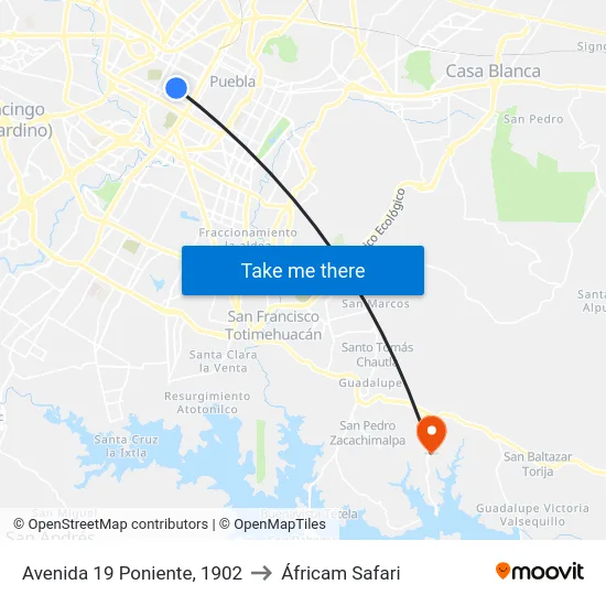 Avenida 19 Poniente, 1902 to Áfricam Safari map