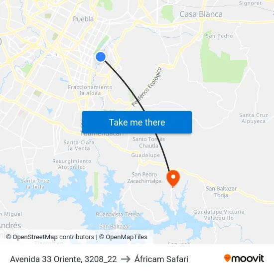 Avenida 33 Oriente, 3208_22 to Áfricam Safari map